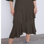 ZARA  green linen blend ruffle tiered midi skirt women’s size small Photo 0