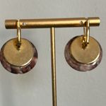 Picture Jasper Polished Gemstone Leverback Quarter Size Round Button Earrings Brown Photo 2