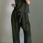 Emerson Fry Paris Paperbag Pant in Army Linen Size L Retail $248 Photo 1