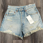 ZARA NWT High-Rise Denim Jean Shorts with Distressed Raw Hem, Size 6 Photo 0