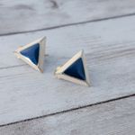Vintage Clip On Earrings Retro Cream & Blue Triangle Photo 2
