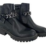 GBG Los Angeles Silea Chain Chunky Heel Moto Boots Size 8 Black Photo 0