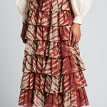 Ulla Johnson Margot Skirt Canyon Size 0 Tiered Brick Sea Green Midi Maxi Skirt Photo 0