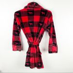 PINK - Victoria's Secret PINK VICTORIA’S SECRET Red Black Plaid Plush Signature Dog Logo Short Robe XS/S Photo 3