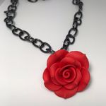Red Rose Gun Metal Gothic Necklace New Photo 8
