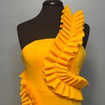 Vibrant Yellow One Shoulder Ruffle Dress Size Large Gold Photo 1