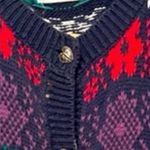 VTG ASHLEY Hand knit cardigan sweater Hearts and Flowers Size L Blue Size L Photo 7