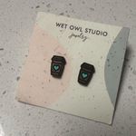 NEW Wood Hand Painted Coffee Cup Stud Earrings Photo 0