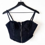 Nasty Gal  Black Denim Corset Bustier Top Zip Front Size 6 Photo 1