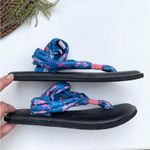 Sanuk  Womens Sandals Blue Pink Flamingo Print Party Yoga Mat Sling Size 10 Photo 2