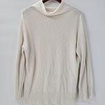 T by Talbots Womens Sweater Large Ivory Drawstring Cowlneck Waffle Knit Pullover White Photo 11