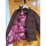 Lilly Pulitzer  Brown Puffer Jacket M Floral Lined Pink Down Coat 80/20 Duck Down Photo 1