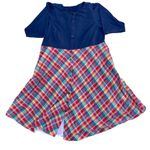 Eshakti Zapelle Custom Navy Blue Red Button Up Madras Dress Dull Skirt Retro 4X Photo 1