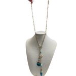 NWT Gold Long Chain Necklace, Turquoise & Teal Accents & Beads & Hammered Gold Photo 3