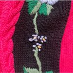 Vintage 90s Knit Pink Dark Floral Embroidered Cardigan Sweater Feminine Romantic Size M Photo 6