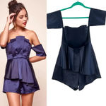Selfie Leslie  Aly Off the Shoulder Satin Romper Navy Blue‎ Size Small Photo 1