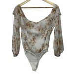 Abercrombie & Fitch  White Floral Lace Sheer Ruffle Long Sleeve Bodysuit Size S Photo 1