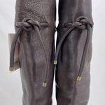 See By Chloe Tall Brown Leather Boots Wool Lined High Heeled Pebbled Size 37.5 Photo 7