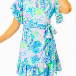 Lilly Pulitzer Darlah Ruffle Wrap Dress Shell of a party green purple Size 0 Photo 0