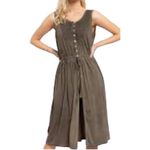 POL Duster Womens Small Olive Brown Mineral Wash Long Vest Buttons Open Bottom Photo 9