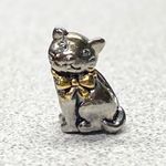Cute Silver Tone Lucky Cat Charm Animal Bead Gold Bow Accent Jewelry Making Gray Photo 3