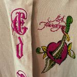 Ed Hardy Women's Large Cream Zip-Up Sweater Floral Rhinestone Christian Audigier Photo 3