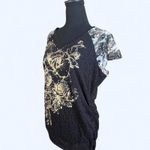 Southpole Vintage 2000s  black and gold rhinestone rose shirt Photo 6