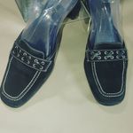 Coach Black Leather Size 7.5 Block Heels Slip On Mules Loafers Iris Suede Square Photo 8