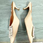 Bibi Lou Anthropologie Cream Satin Jewled Heeled Mules 37 Size 7 Photo 7