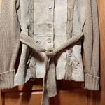California vintage VTG 70s Women's Suede Leather Belt Knit Cardigan Sweater Jacket Beige Size Small Photo 3