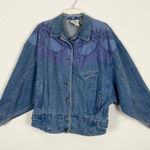 Vintage Jean Jacket with Pleating and Lace Collar Blue Size L Photo 0