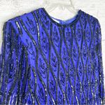Vintage Stenay Silk Beaded Royal Blue & Black Long Sleeve Blouse Size XS Petite Photo 6