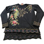 Johnny Was  Kaira Hi-Lo‎ Pullover Embroidered Peacock Sweatshirt Womens Size S Photo 0