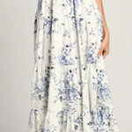 Lulus NWOT Small Mykonos Mood Ivory Floral Print Tie-Strap Tiered Midi Dress Photo 0