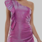 TCEC  One shoulder metallic foil ruffle dress SIZE M pit to pit 17” 
length 25” Photo 0