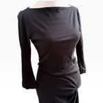Reformation  Boat Neck Black Ribbed Midi Dress Small Long Sleeve Ruched Slit Photo 2
