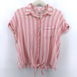 Old Navy  Pink White Stripe Linen Blend Button Front Tie Waist Shirt Womens Med Photo 1