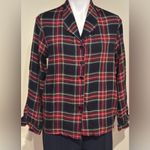 CHELSEA CAMBELL Red Black Blue Green White Plaid Button Down Collared Top Sz MP Photo 4