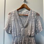 Pink Lily  Maxi Dress Lace Grey Off White‎ Boho Sheer Short Sleeve Deep V-Neck S Photo 3