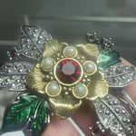 Lot Of 4 Christmas Holiday Brooch Pins Bell / Holly Leaves / Candy Cane / Flower Photo 5