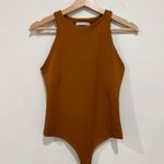 High Neck Sleeveless Bodysuit in Camel Brown Photo 3