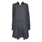 Free People  Dress S Small Gray Floral Long Sleeve Ruffle Hem‎ Boho Shirt Dress Photo 2