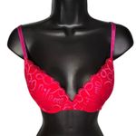 Savage X Fenty Pink Red Lace Logo Push Up Bra Red Hot Size 32D Photo 0