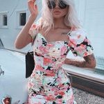 ZARA  Floral Printed Mini Dress Ruched Bodycon Puff Sleeve Blogger Small Photo 0