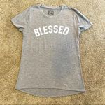 Modern Lux || Grey/white “Blessed” tee with extended tail.  Super soft and comfy! Photo 4