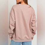 Le lis  Happy Days Only‎ Embroidered Oversized Sweatshirt - Size S - Cocoa - NWT Photo 2