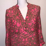 Banana Republic  lime green bright pink v-neck blouse Photo 1