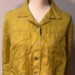 Chico's Mustard Yellow Silk Jacket Shirt Long Sleeves Large Button and pocket front work Photo 7