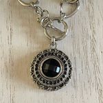 Chunky Cuban chain link with round black faceted pendant Silver Photo 2