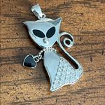 Silver Cat Pendant with Onyx and Rhinestone Accents Photo 3